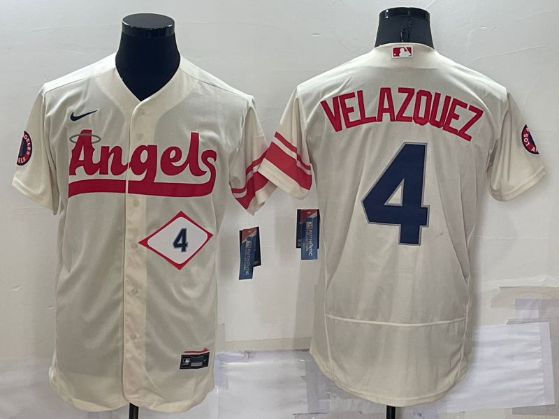 Men Los Angeles Angels 4 Velazouez Cream City Edition Elite Nike 2022 MLB Jerseys